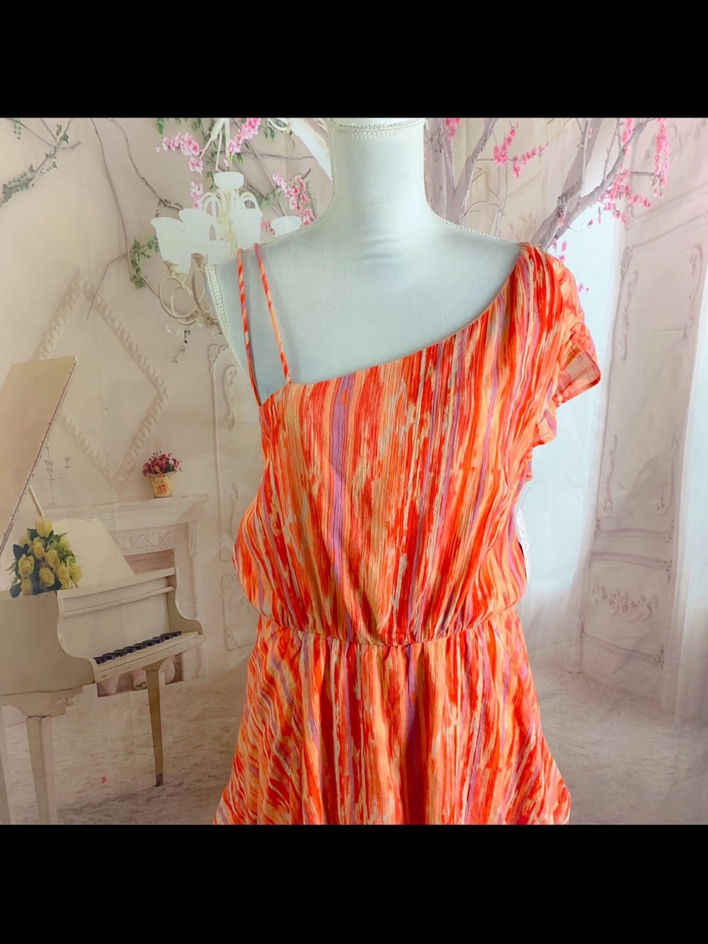 Free People NWT $99 Heart Shaped Face Mini Orange Striped Summer Dress XS - Picture 2 of 6